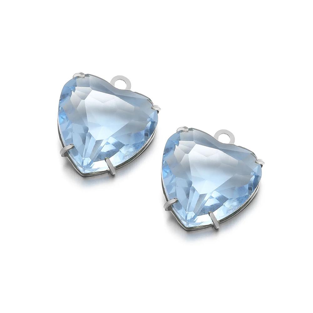 5pcs Stainless Steel 12mm Heart Crystal Glass Charms for DIY Jewelry Exquisite Necklace Bracelets Findings Earrings Making