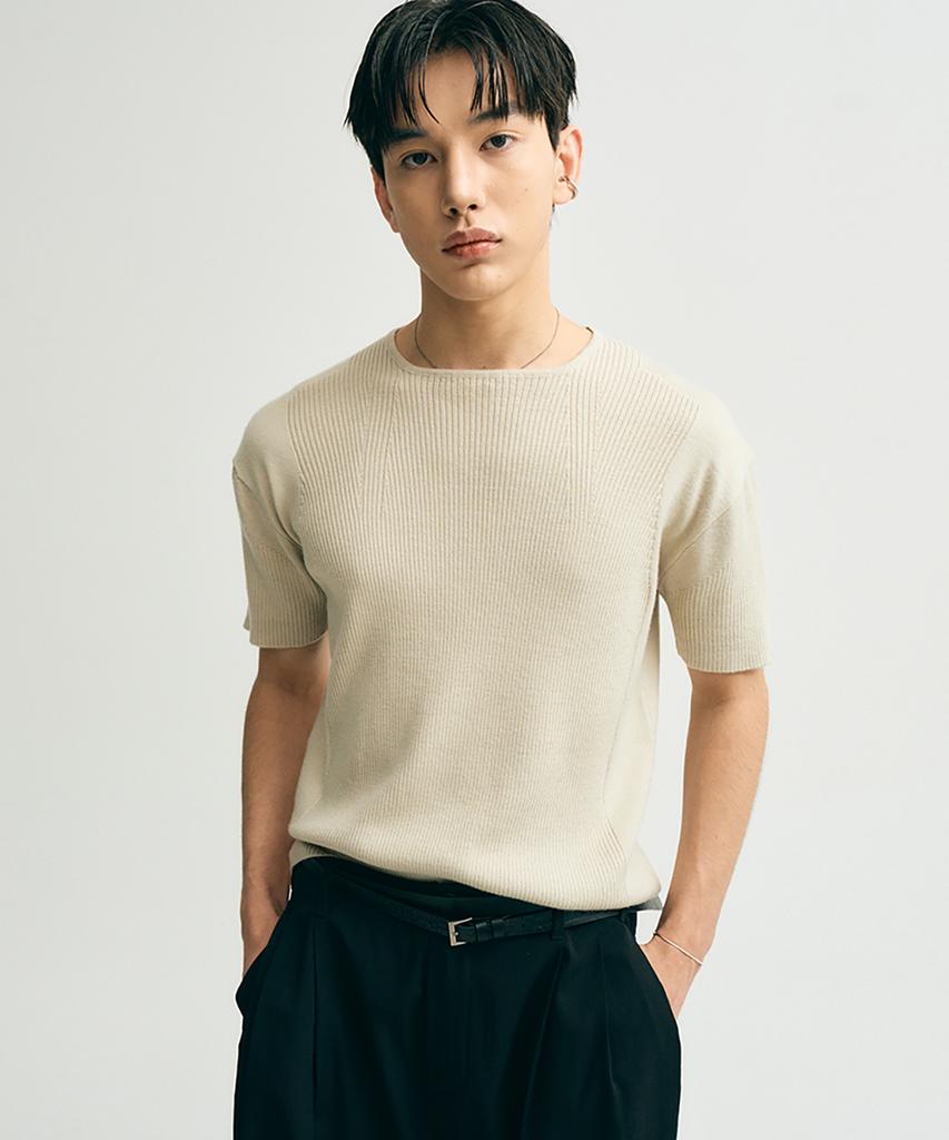 NOIRER Micro Ribbed Square Neck Half Knit (Beige)