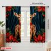 2pcs,2D Plane Printing Window Curtain Cute Fawns Christmas Poinsettias (2) Versatile 100% Polyester (without Rod) Home Decor for