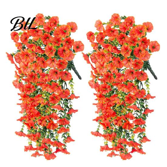 Künstliche Blumen Tischdekoration Künstliche Blumen für den Außenbereich, Hängende Prunkwinde mit Eukalyptusblättern, UV-beständige Pflanzen für Zuhause, Petunien