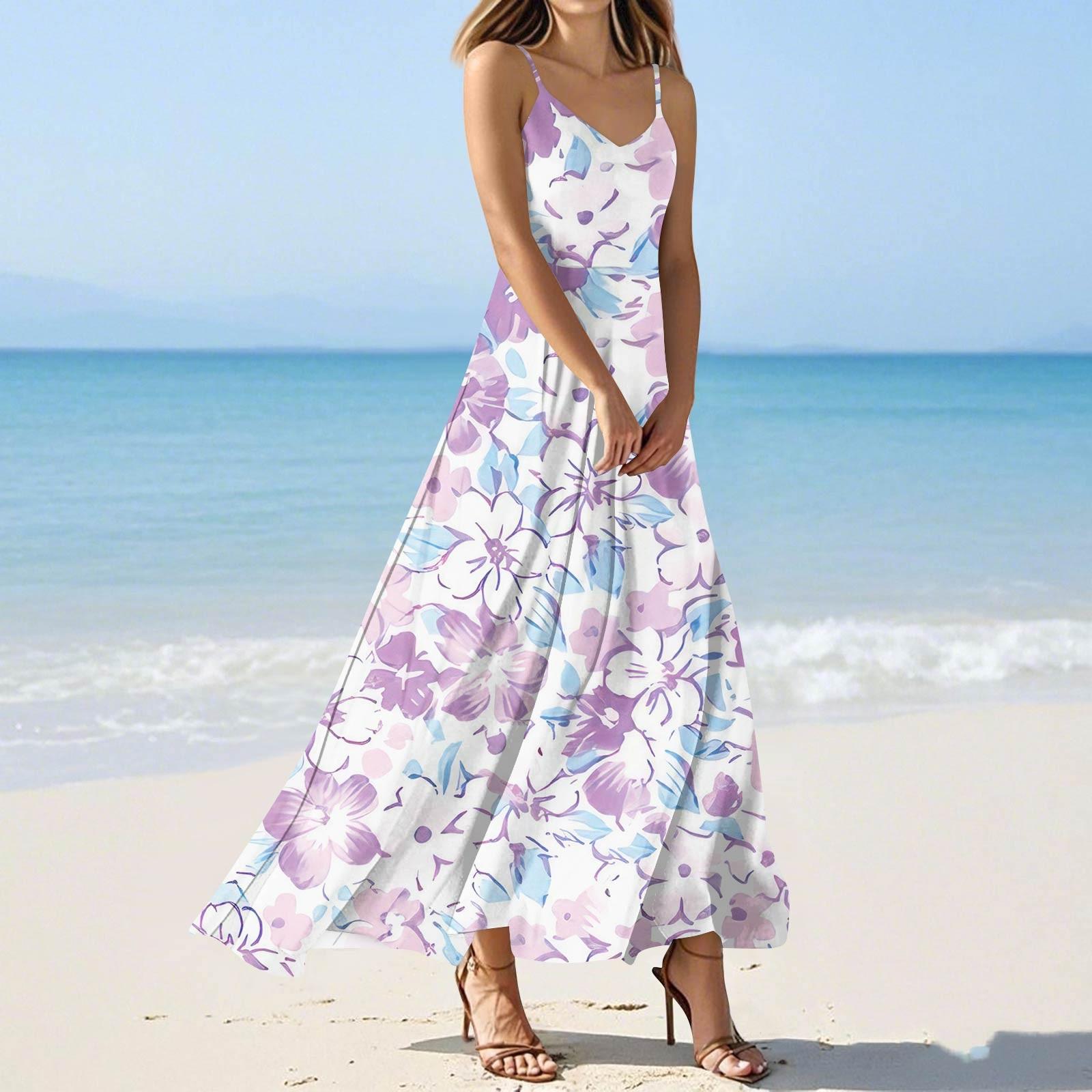 

Женские летние повседневные модные платья с принтом, платья без рукавов с V-образным вырезом XL фиолетовый