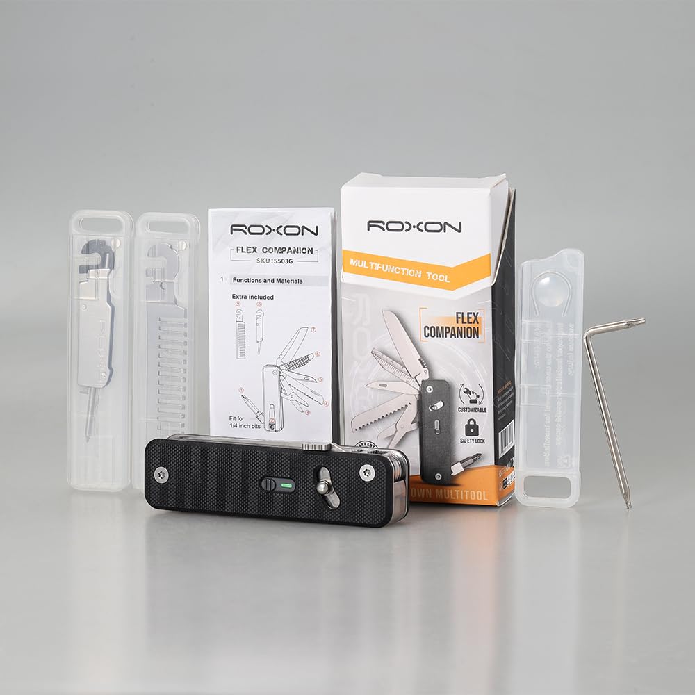 ROXON S503G Flex Companion Tool Modular Design and Customizable Pocket with 8 Essential Tools Bit Taper for a Wide Range of Tasks Tool, Pre-installed