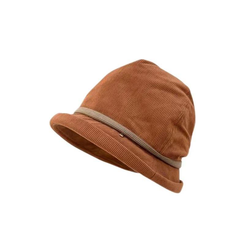Fashion Women's Corduroy Hat Autumn Winter Warm Fisherman Cap Retro Casual Versatile Bucket Cap Solid Color Outdoor Pile Cap
