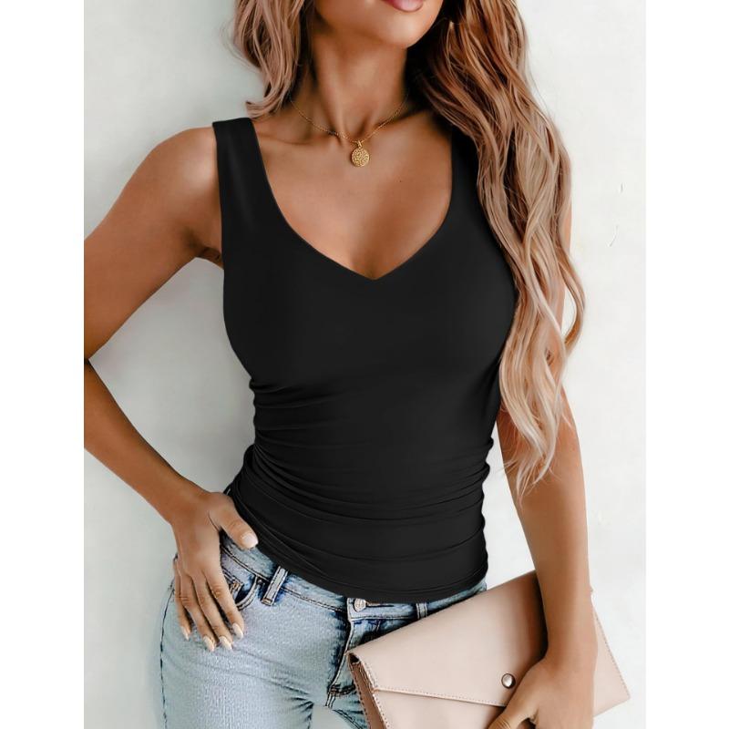 Women Deep V Neck Sleeveless Slim Fit Basic Casual Tank Top