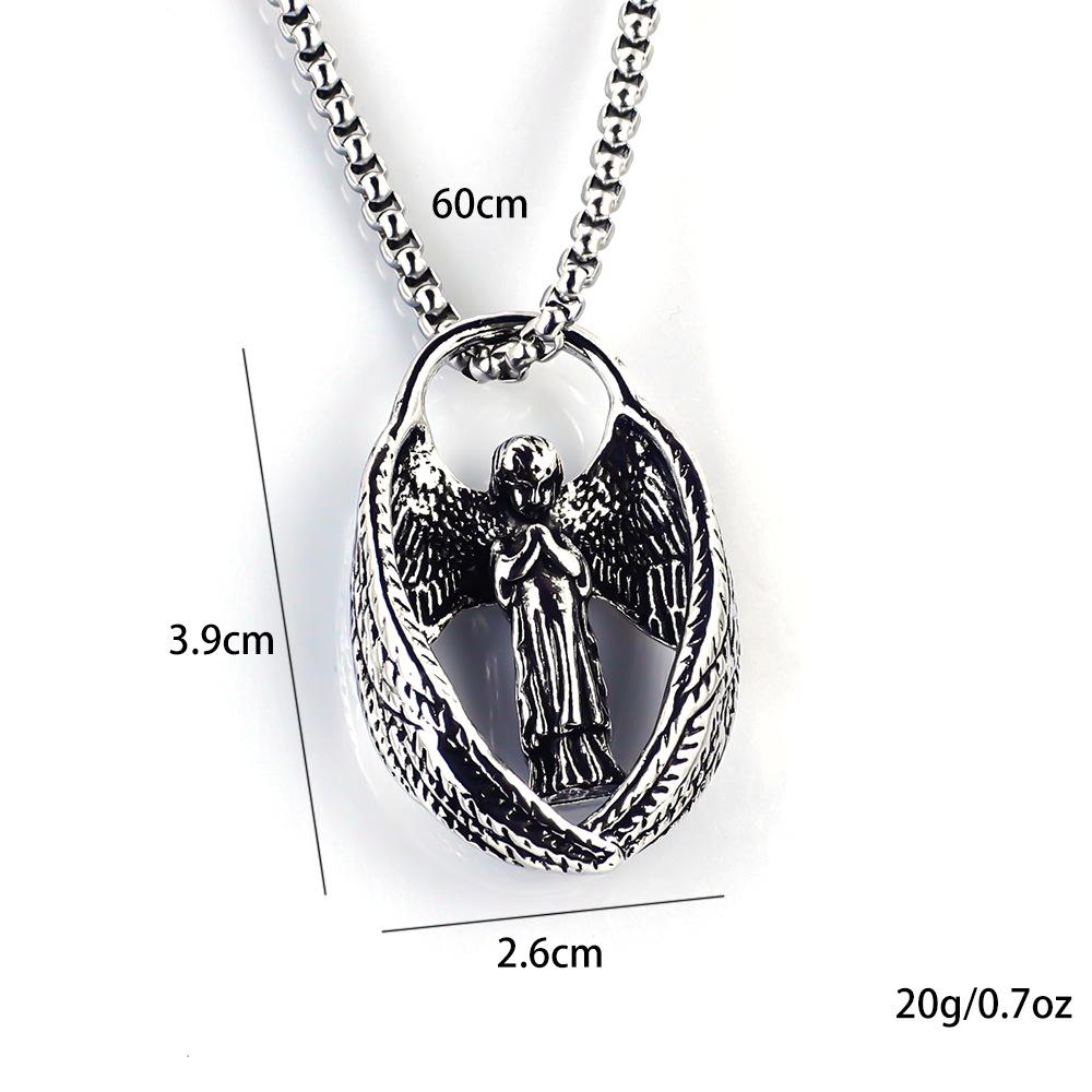 Titanium Steel Retro Angel Wings Necklace Men's and Women's Trendy European and American Feather Pendant