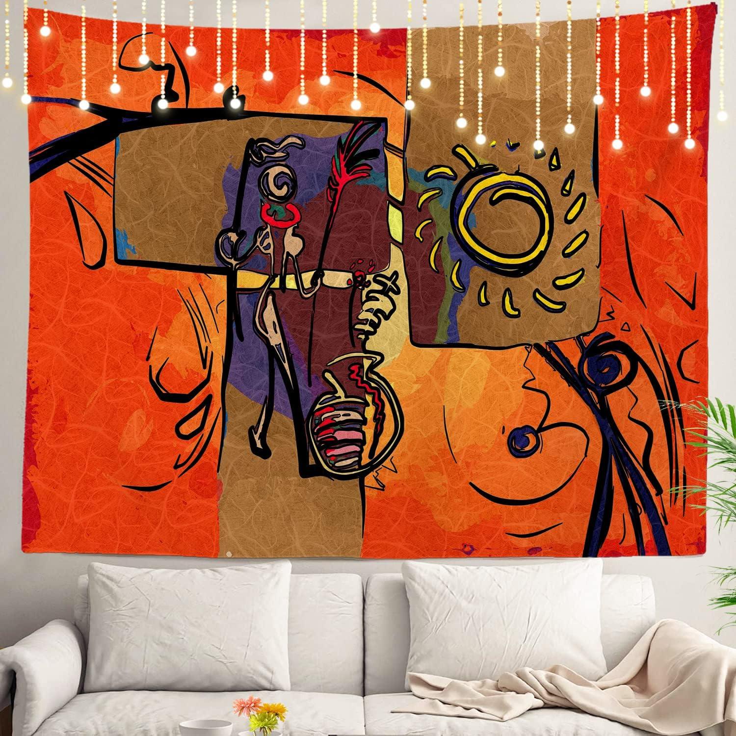 Tapestry orange tribal african ethnic wall shrahala 75x100