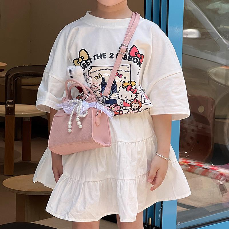 Design Minimally Spliced Children Casual Single Shoulder Square Bag With Pendant
