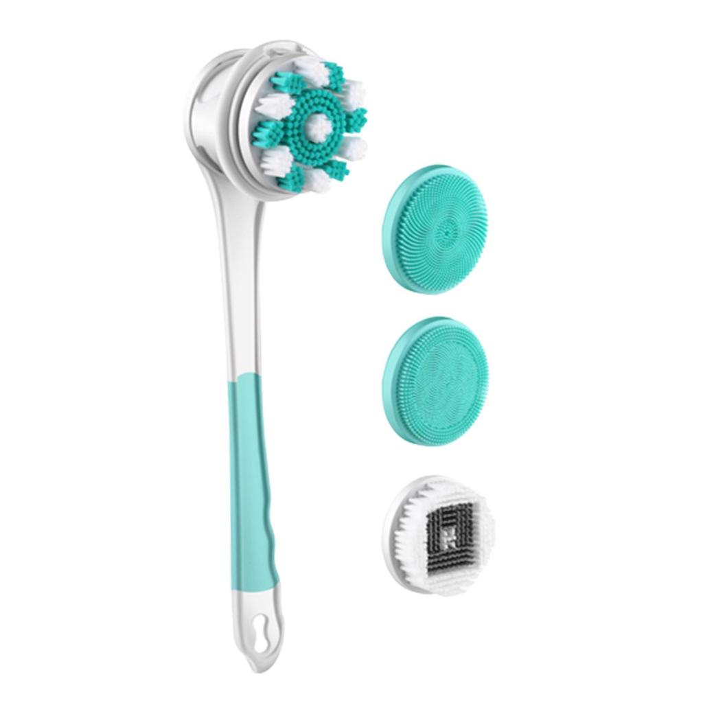 Electric Body Brush with 4 Attachments IPX7 Waterproof Detachable Long Handle Rechargeable Back Brush for Facial Cleansing Brush