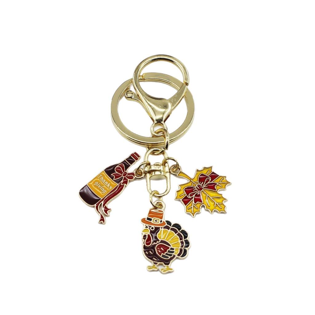 Thanksgiving Alloy Enamel Keychain: Mushroom, Turkey, Pumpkin, Scarecrow Pendant Ornaments for Harvest Gifts