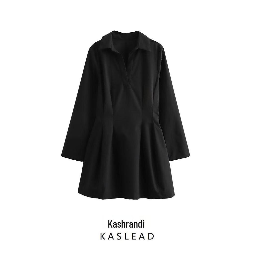 2024 Autumn Women's European & American Style Polo Collar Long Sleeve Dress