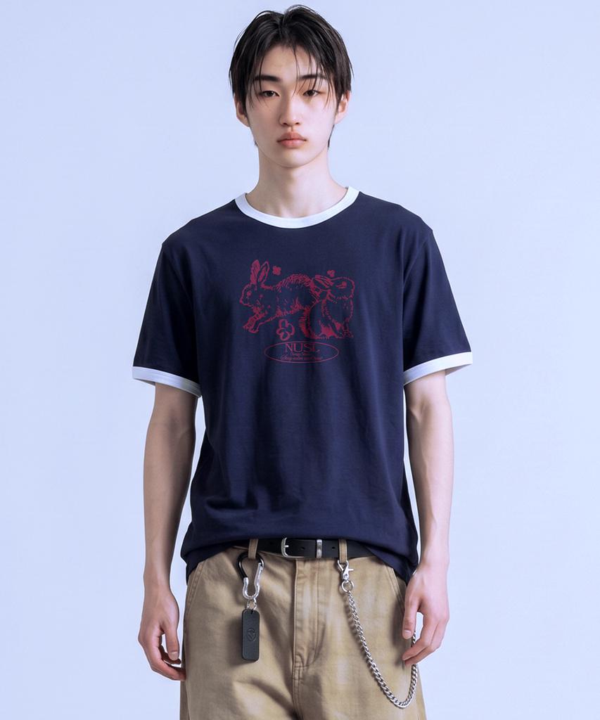 Nasyujeueol Drawing Rabbit Ringer Short Sleeve T-Shirt 4 Colors