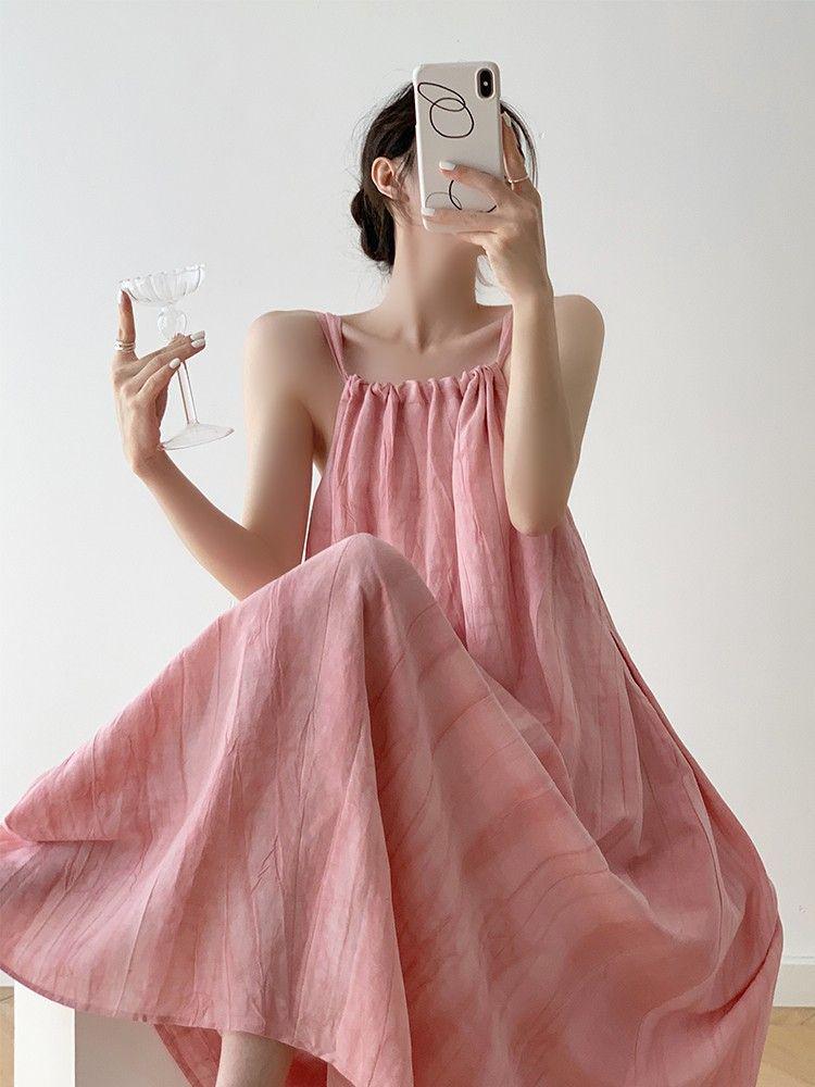 Dopamine Pink Ombre Sleeveless Beach Dress - Women s Summer Long Swing Skirt, Slim Fit Vacation Slip Dress. XL