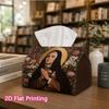 1pc, 2d Flat Printing, Tissue Box Holy Figures with Halo and Flower Patterns Printed Tissue Box, Durable Decoration, Living Room, Bedroom, and Carr, a