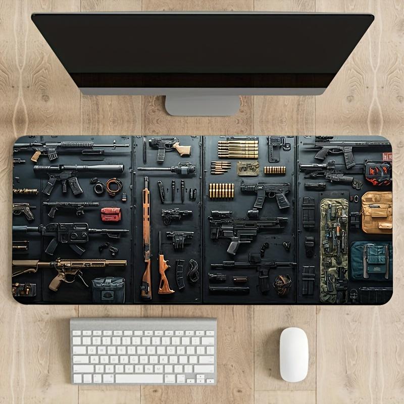 Tappetino per Mouse da Gioco Grande Pistola XXL Tappetino da Scrivania da Gioco Antiscivolo Gomma Comodo Tastiera Mouse Bordi Cuciti per Casa Gioco Ufficio