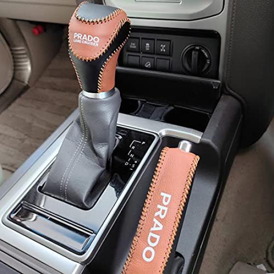 MASUYA Shift Knob Cover and Parking Brake Cover Set for the Late Model 150 Series Land Cruiser Prado (Brown)