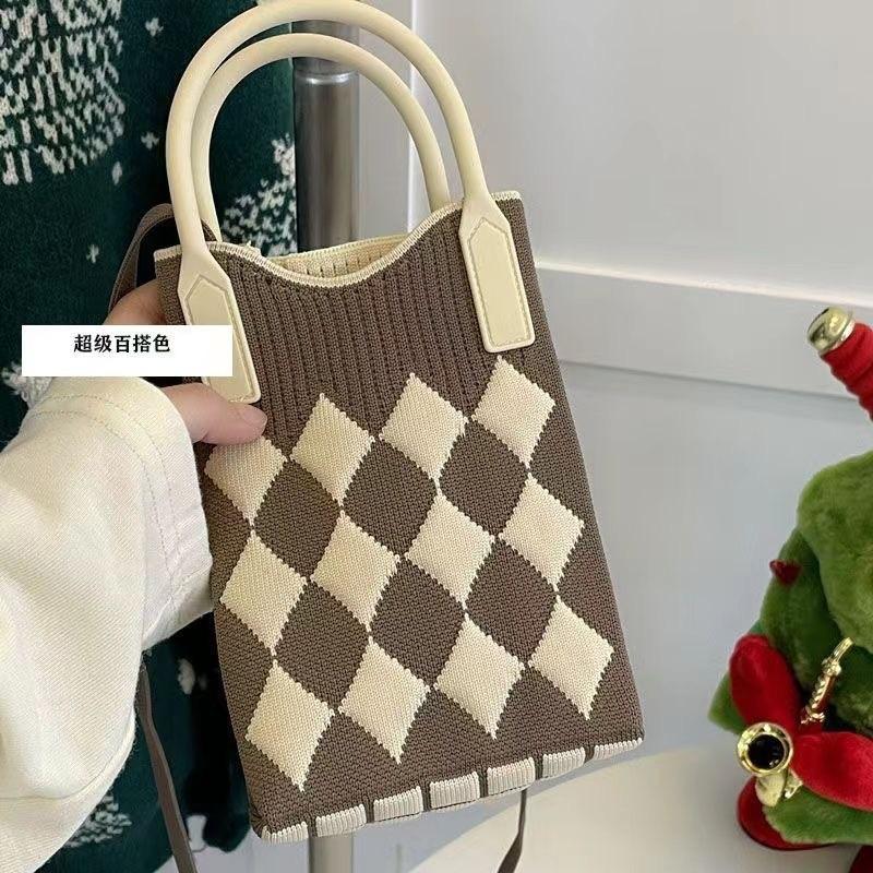Sommer Damen Niedliche Mini-Tasche Vielseitige Mode Handytasche Cartoon Gestrickte Handtasche Umhängetasche Umhängetasche