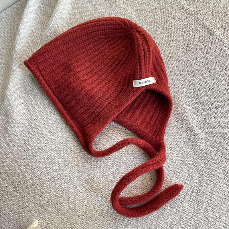 French Little Red Riding Hood Pure Wool Knitted Hat Autumn and Winter Laceable Baotou Hat Women's Versatile Wool Warm Ear Protection Hat