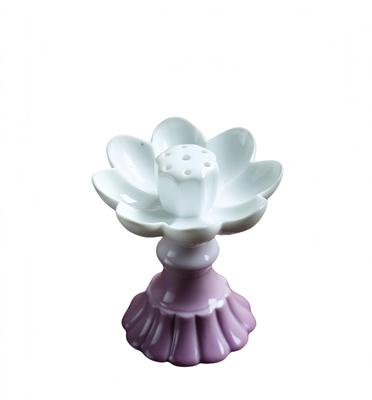 Ceramic Lotus Flower Incense Holder, White & Purple Gradient, Buddhist Altar Incense Holder