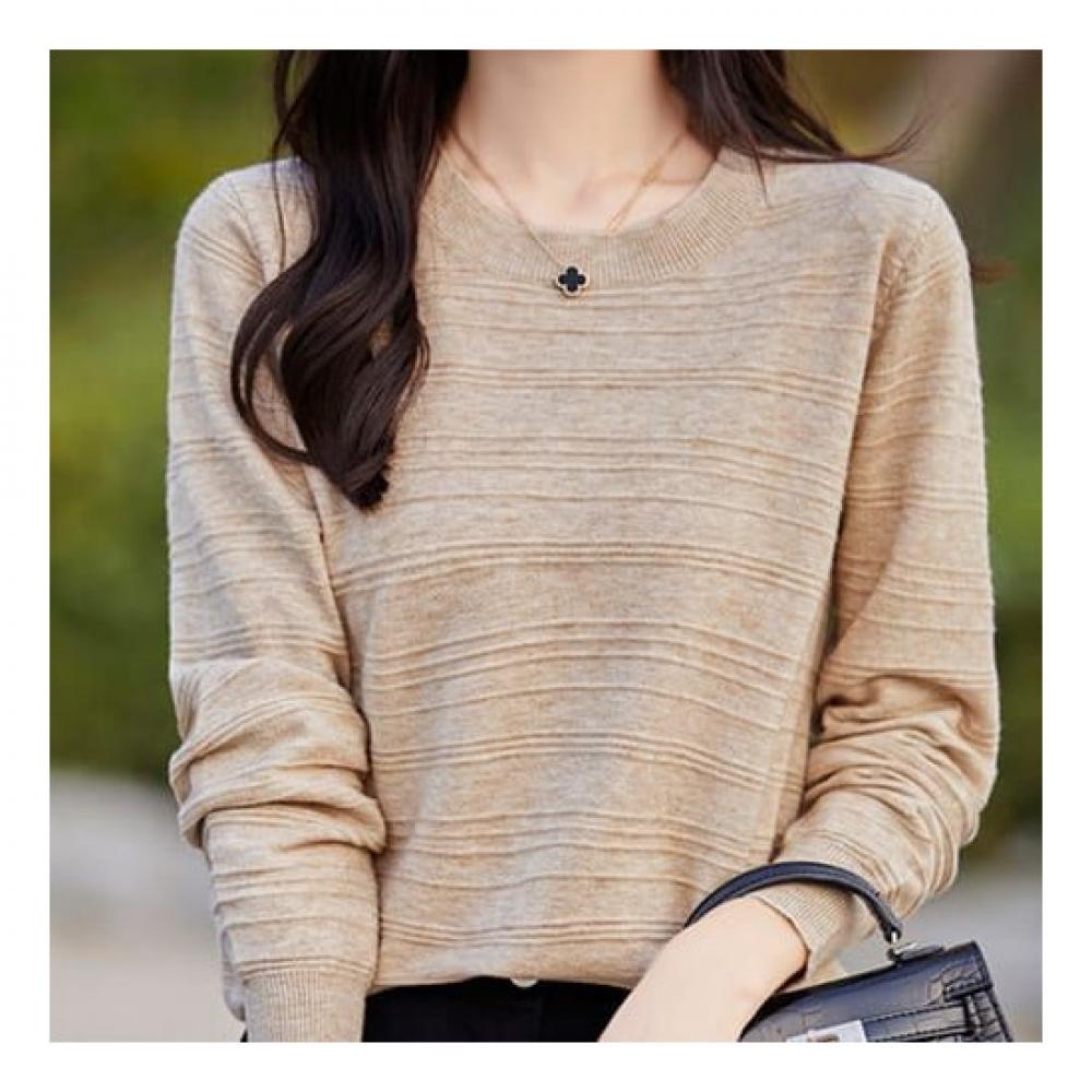 Navava Women Simple Daily Round Neck Long Sleeve KniT T shirT Nk2320