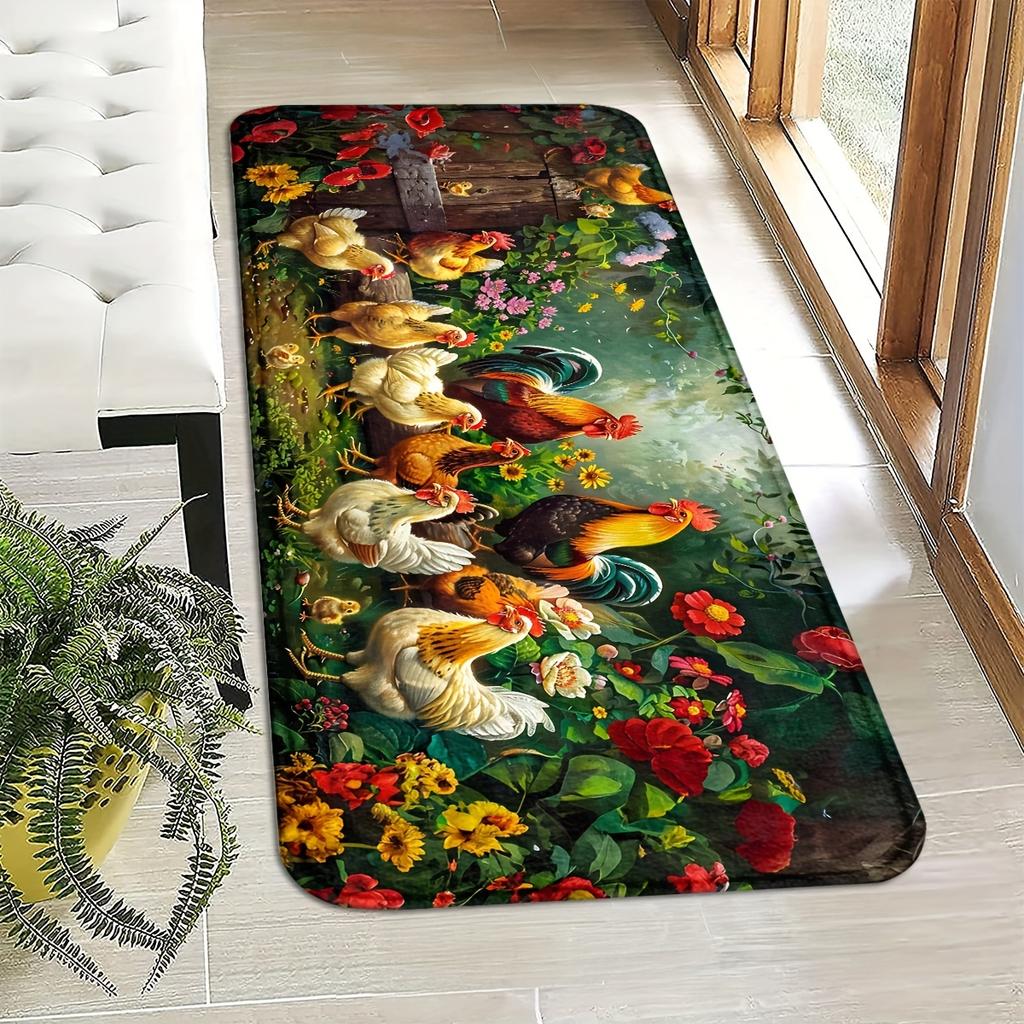 1Pcs Anti Fatigue Kitchen Rugs,  Rooster Print Waterproof Non-Slip Thick Cushioned Kitchen Mat Heavy Duty Comfort Standing Mat for Kitchen