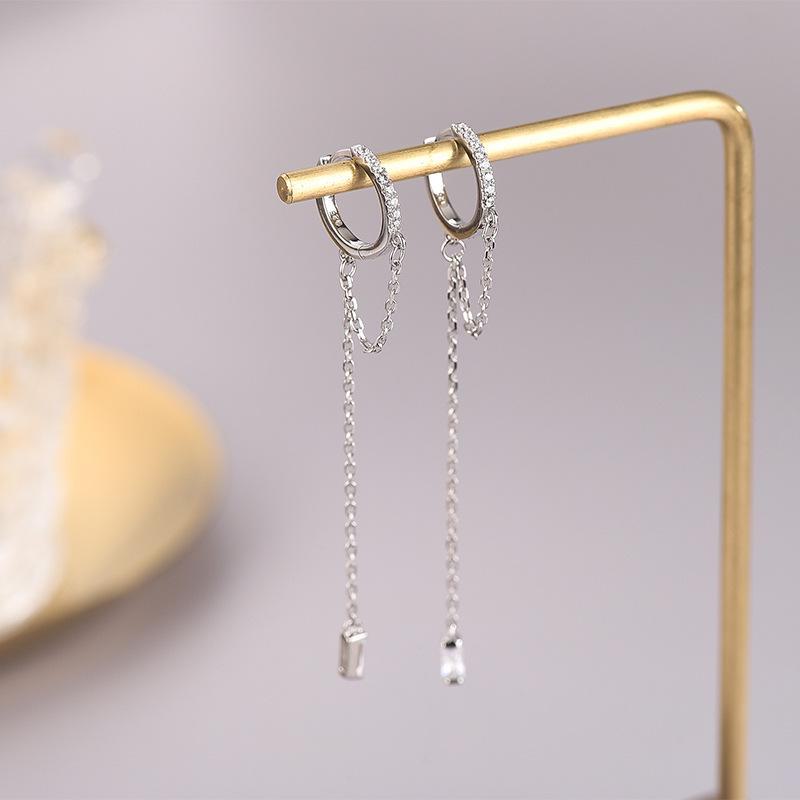 

Серьги-кисточки с бриллиантами в японском и корейском стиле из стерлингового серебра 925 пробы для элегантного образа, стройнящего лицо ES1217 платиновый