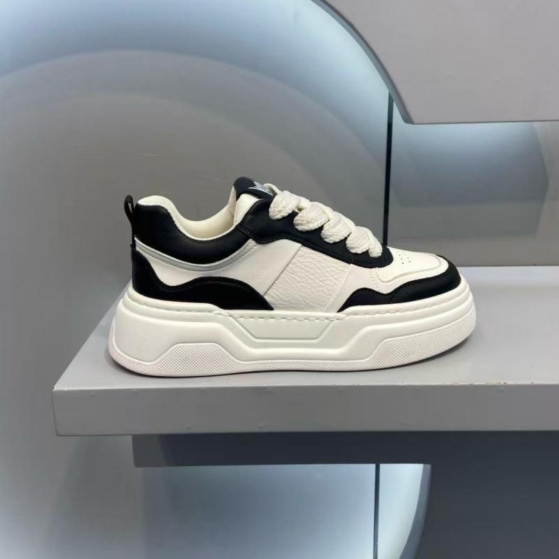 Spring low-top leather thick-soled lace-up casual board shoes trendy shoes flat-heeled outdoor shoes