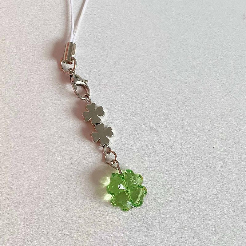 Handmade Beaded Phone Chain Four Leaf Clovers Cellphone Charm Colorful Keyring Ccd Decorative Pendant Cellphone Charm Accessory