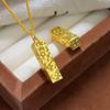 Four Directions Wealth Gold Bar Pendant Necklace: Women's Old Money Style with Love Couple Woven Rope and Clavicle Chain
