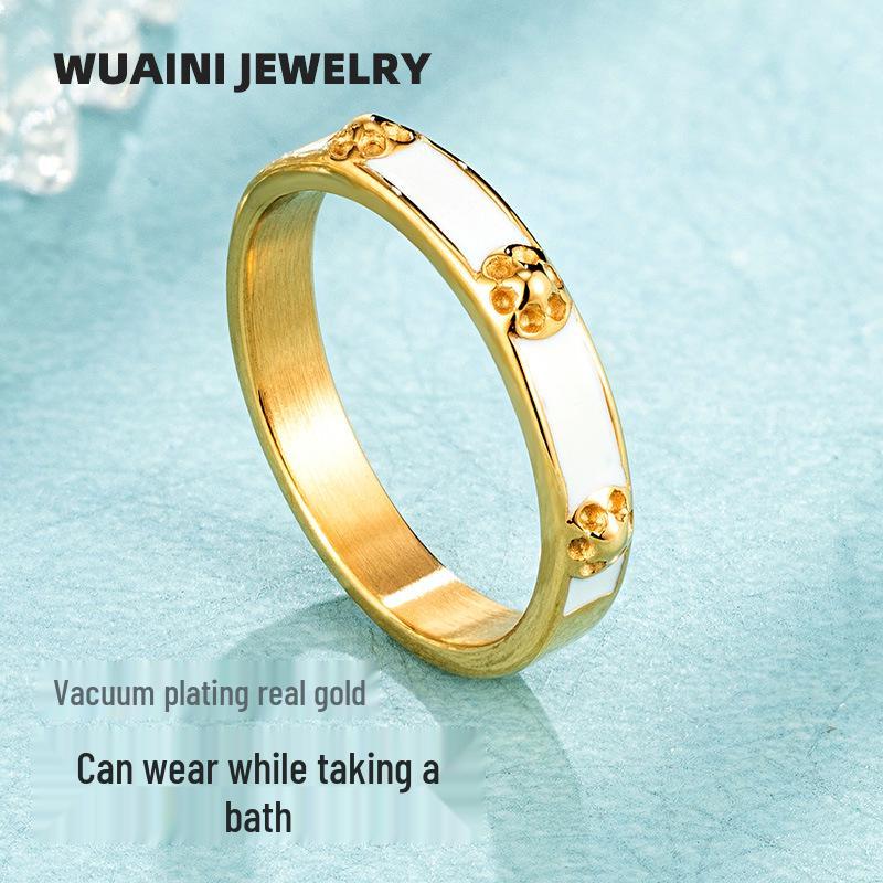 

Титановое кольцо для ногтей с цветочным дизайном и эмалью, покрытое 18-каратным золотом - Высококлассное модное заявление для женщин Size 6