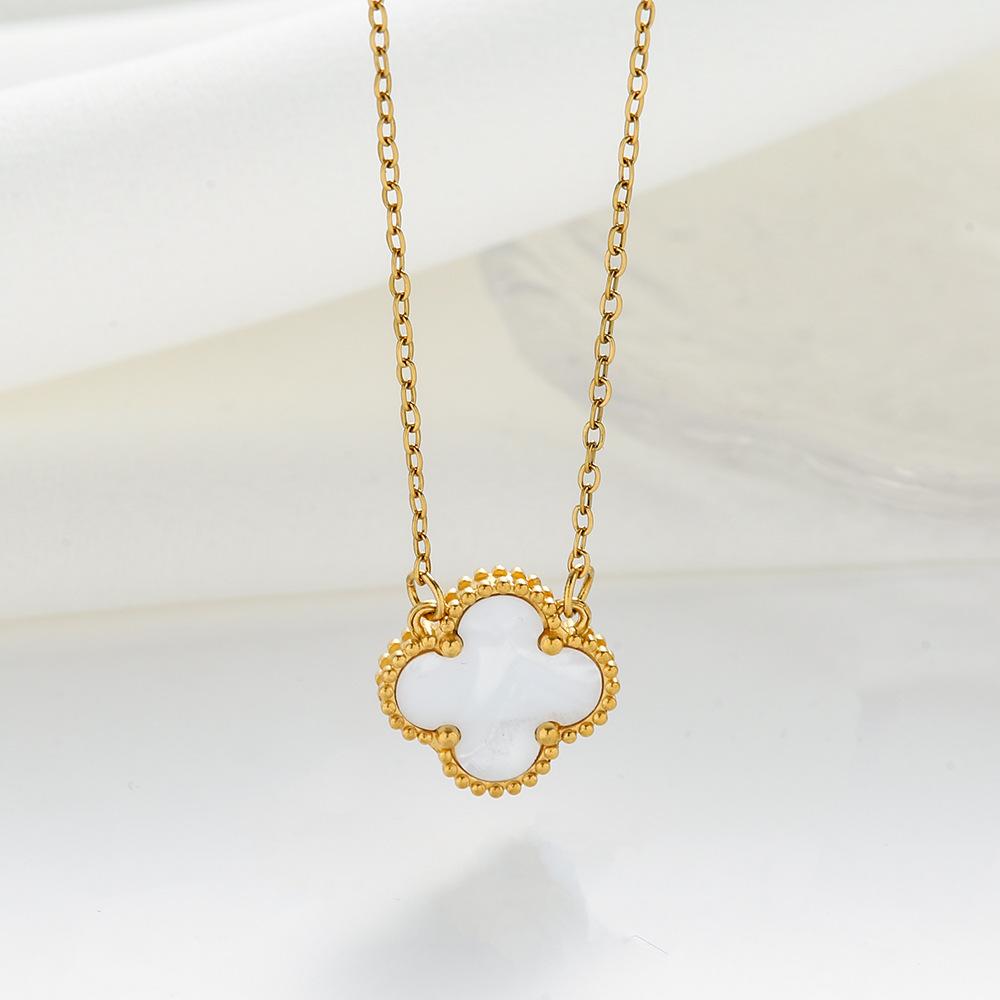 

Классическое двухстороннее ожерелье из титановой стали с четырьмя листочками клевера. Счастливый цветок не теряет цвет. Простая разноцветная цепочка на ключицу.