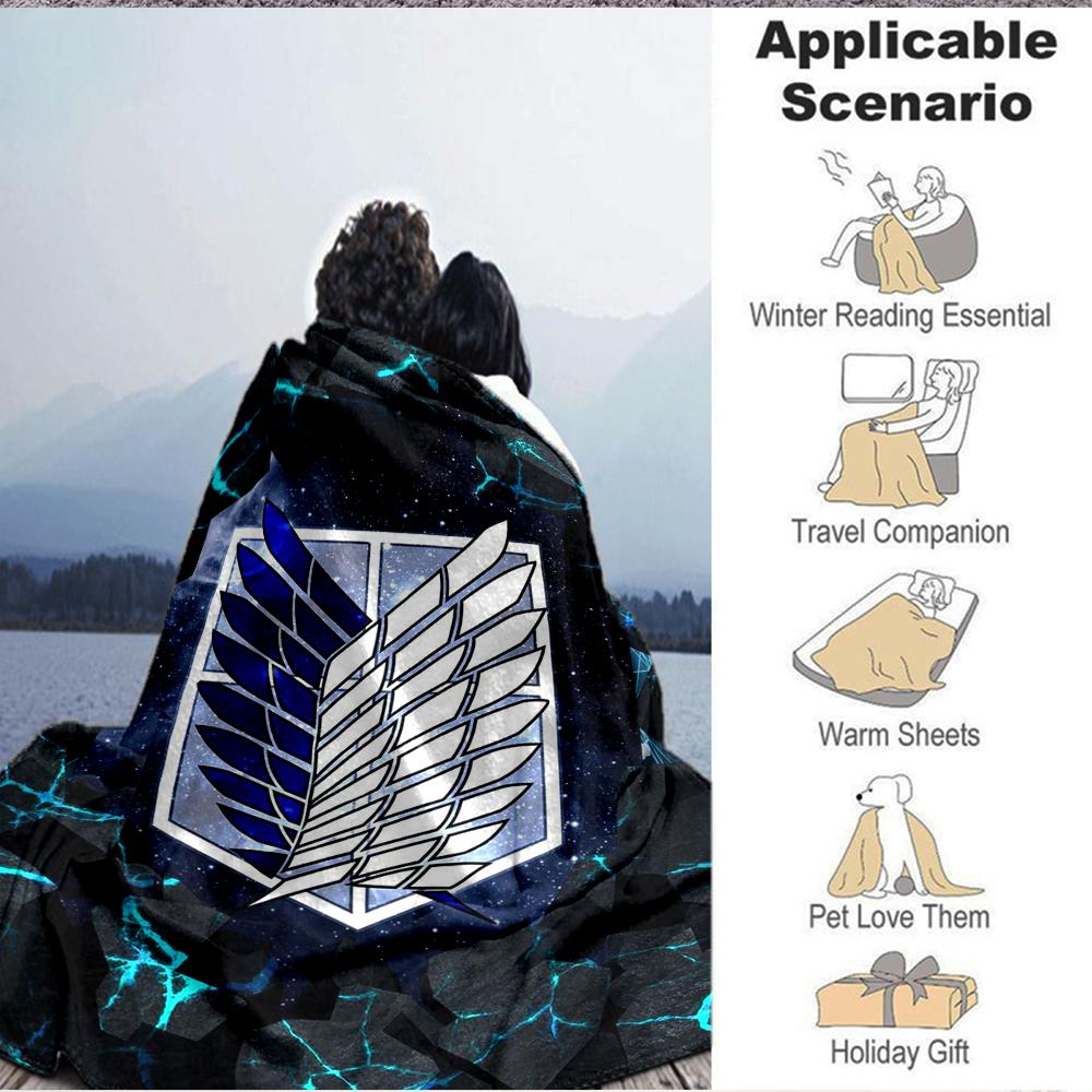 1Pc Attack Titan Emblem Flannel Blanket, Soft And Comfortable, Casual Warm, Camping Travel, Christmas, Halloween Xmas Gift L1564