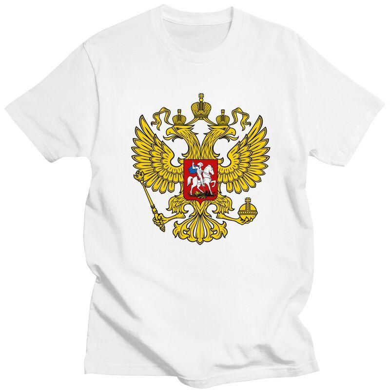 Custom Mens Coat Of Arms Of Russia T Shirts Short Sleeve Cotton Tshirt Leisure Russian Empire Tee Loose Fit Clothes