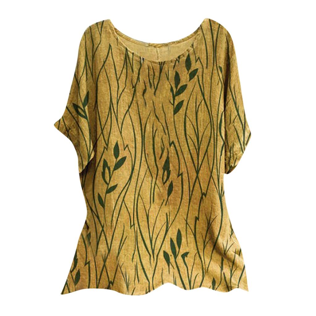 Women Fashion Summer 2022 Round Neck Pullover Printed Short Sleeve Top Blouse