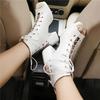 Fashion Woman Gladiator Platform Sandals Sexy Dress Party Lady Red Black Patent Leather Peep Toe Lace Up High Block Heels Shoes