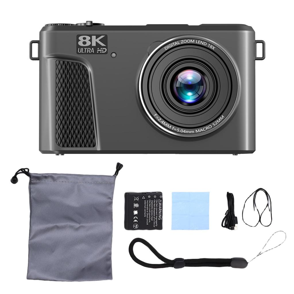 Digital Camera 8K 88MP 18x Zoom Autofocus WiFi Travel Camera with 3 Inch Flip Screen Multiple Filters Fill Light for Live