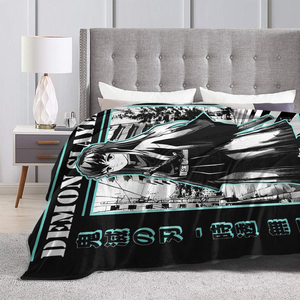Muichiro Tokito Blue Design  Flannel Throw Blanket Anime Blanket for Sofa Couch Lightweight Bed Rug,