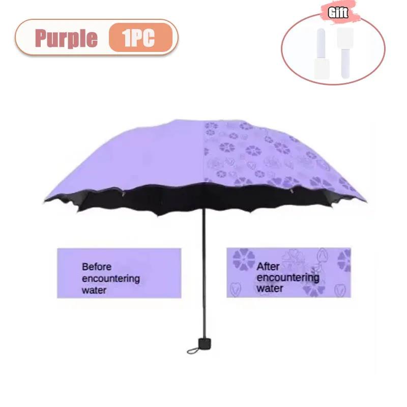 1-2PCS Portable Creative Water Flowering Umbrella Manual Black Coating UV Protection Sun Rain Dual Use Folding Parasol