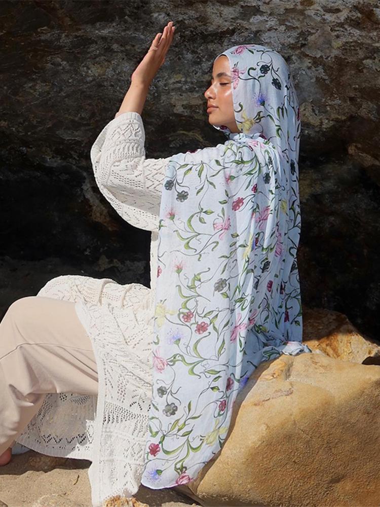 Bohemian Deer Print Hijabs Women Watercolour Shawl Soft Muslim Hijabs Modal Cotton Lightweight Wrap Autumn Headscarf Ramanda