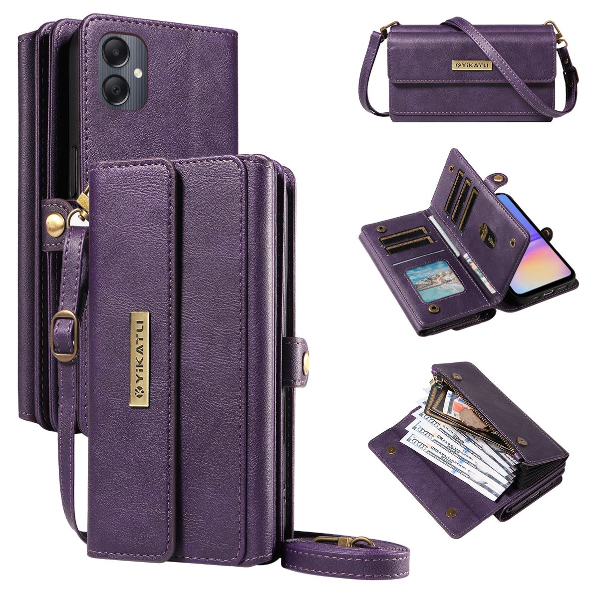 

For Samsung Galaxy A07 4G/A06 4G/A06 5G Case YIKATU YK-008 Zipper Wallet Leather Phone Cover with Shoulder Strap D