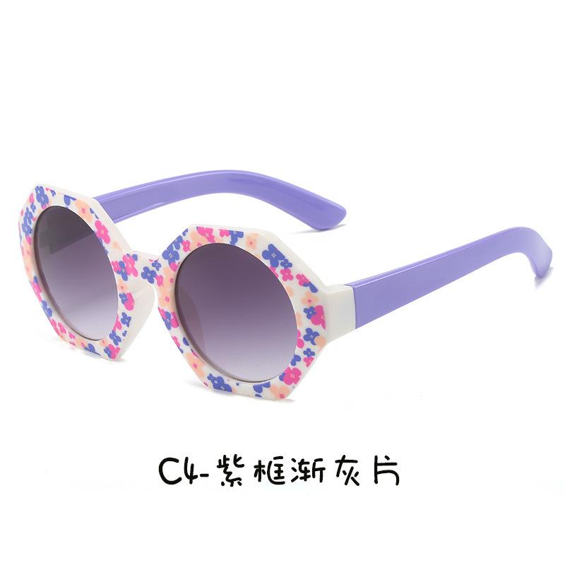 2025 New Polygonal Children's Girls, Fashionable Printed Cute Sunglasses For Summer Outings, Baby Sunshade Glasses