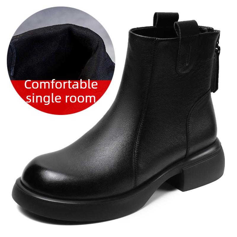 British Style Retro Genuine Leather Soft-soled Zipper Boots Cowhide Chelsea Fashion Ankle Boots 35