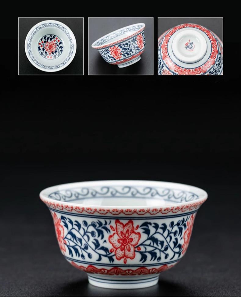 Antique Lotus Hand-pressed Cup Kung Fu Teacup Blue and White Underglaze Host Cup Small Tasting Tea Bowl Chinese Gongfu Teaware