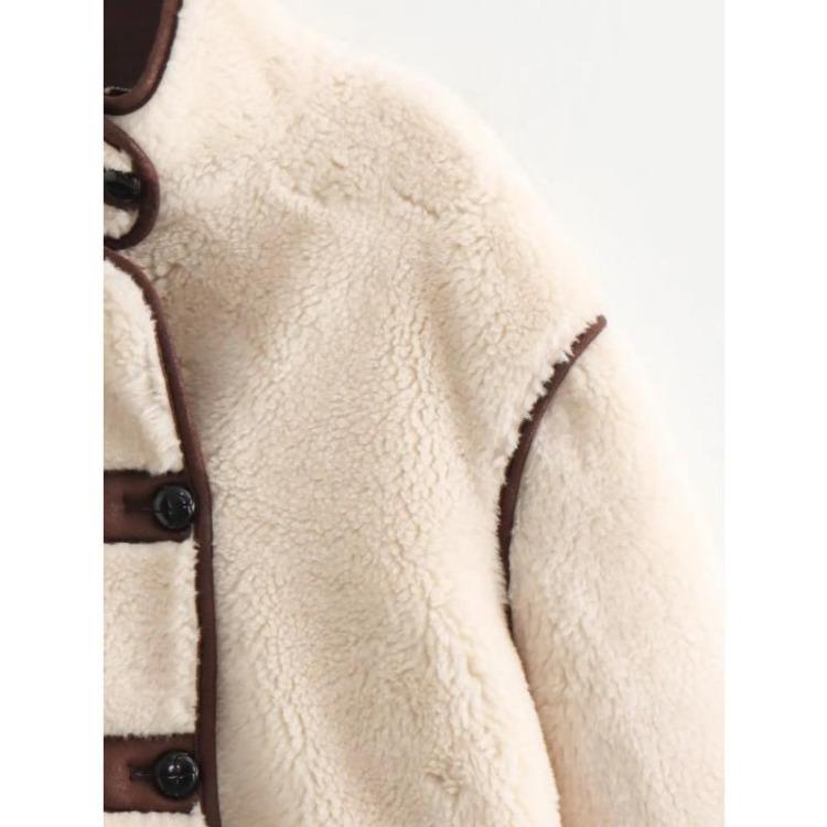 Winter Warm Fleece Jacket Women Casual Loose Coat High Collar Button Zipper Outerwear Fashion Thick Coat