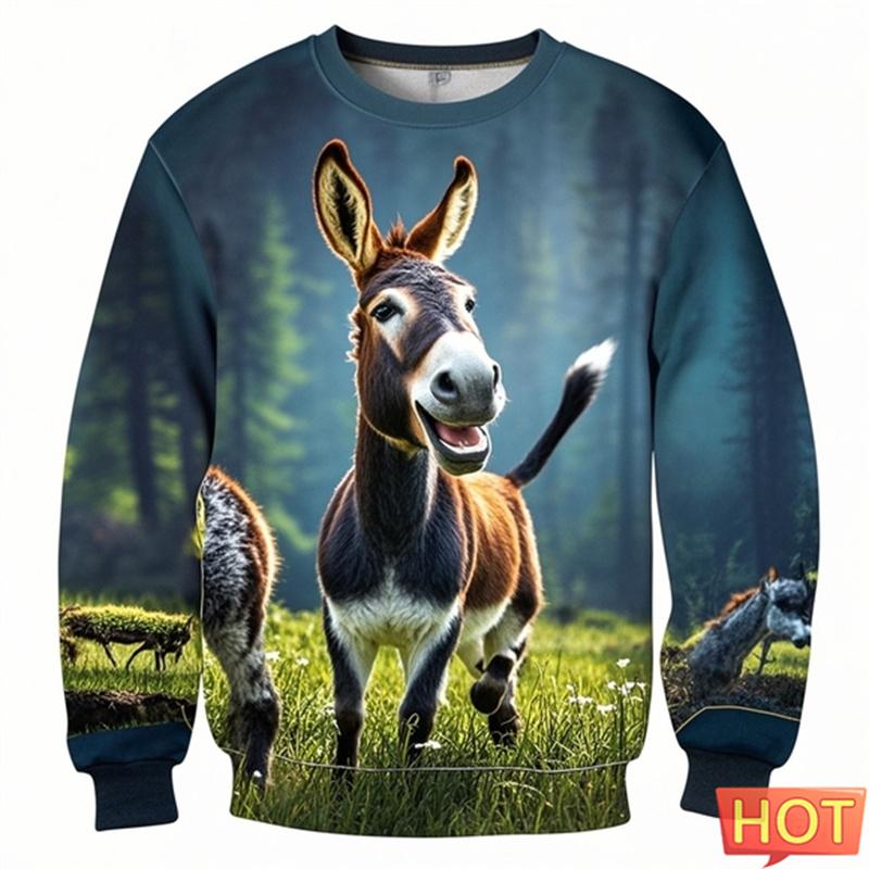 Esel 3D-trykk Tegneserie Oversize Gensere Mote O-hals Utendørs Pullover Dame Barneklær Nyhet Hettegensere og Sweatshirts