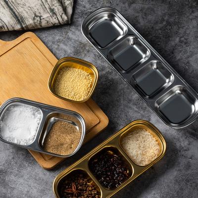 Stainless Steel Sauce Dish Multi Compartment Condiment Plate Gold Color Thickened Korean BBQ Dipping Plate Outdoor Picnic Dish Camping Tableware