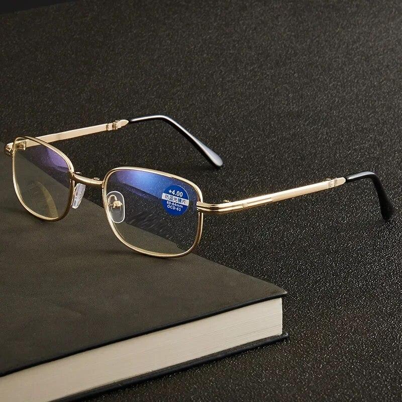 Trend Foldable Metal Blue Light Blocking Reading Glasses Men Portable Metal Eyewear Presbyopia Diopter Glasses with Leather Case