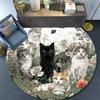 Cats Flowers Round Area Rug,Carpet Rug for Living Room Bedroom Sofa Playroom Decor,Non-slip Floor Mat