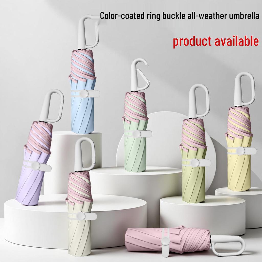 8-Rib Manual Buckle Safety Umbrella with Pink Edges, UV Protection, 3-Fold, for Female Students