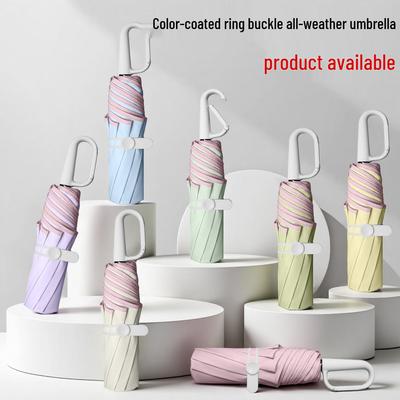 8-Rib Manual Buckle Safety Umbrella with Pink Edges, UV Protection, 3-Fold, for Female Students