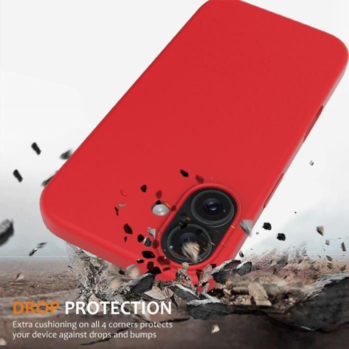 Case with 2 Tempered Glasses for iPhone 16 Plus, Matte Red Shockproof Slim Silicone Protection